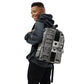 A middle school  boy black and white kente cloth printed backpack