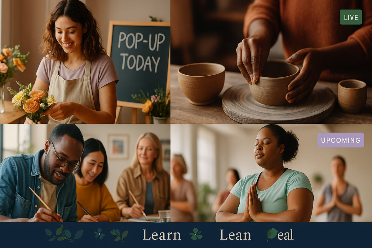 Collage of people engaged in various activities with text overlay on a blue banner.
