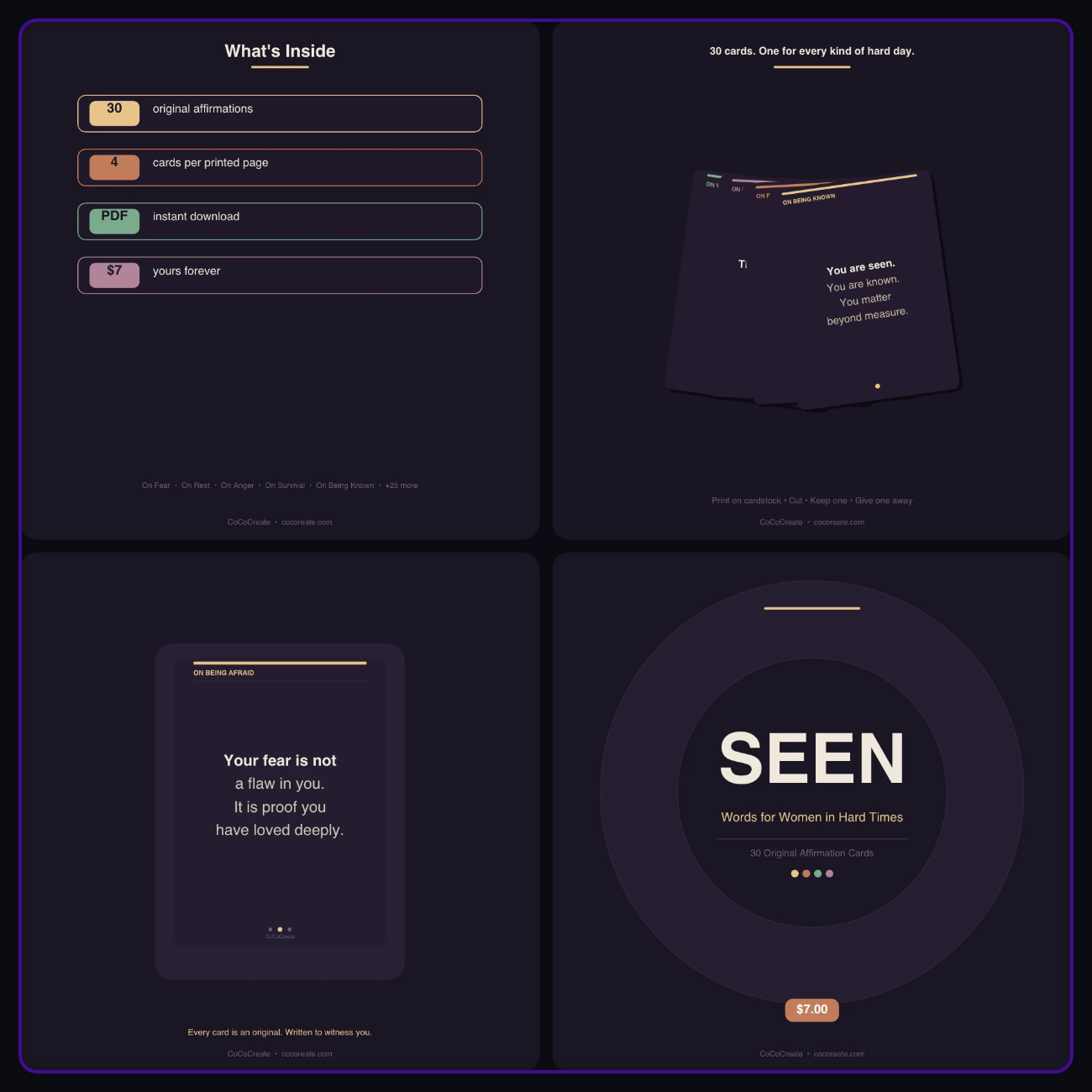 Product packaging with text and design elements on a dark background