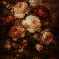Vintage-style bouquet of flowers with a dark, textured background