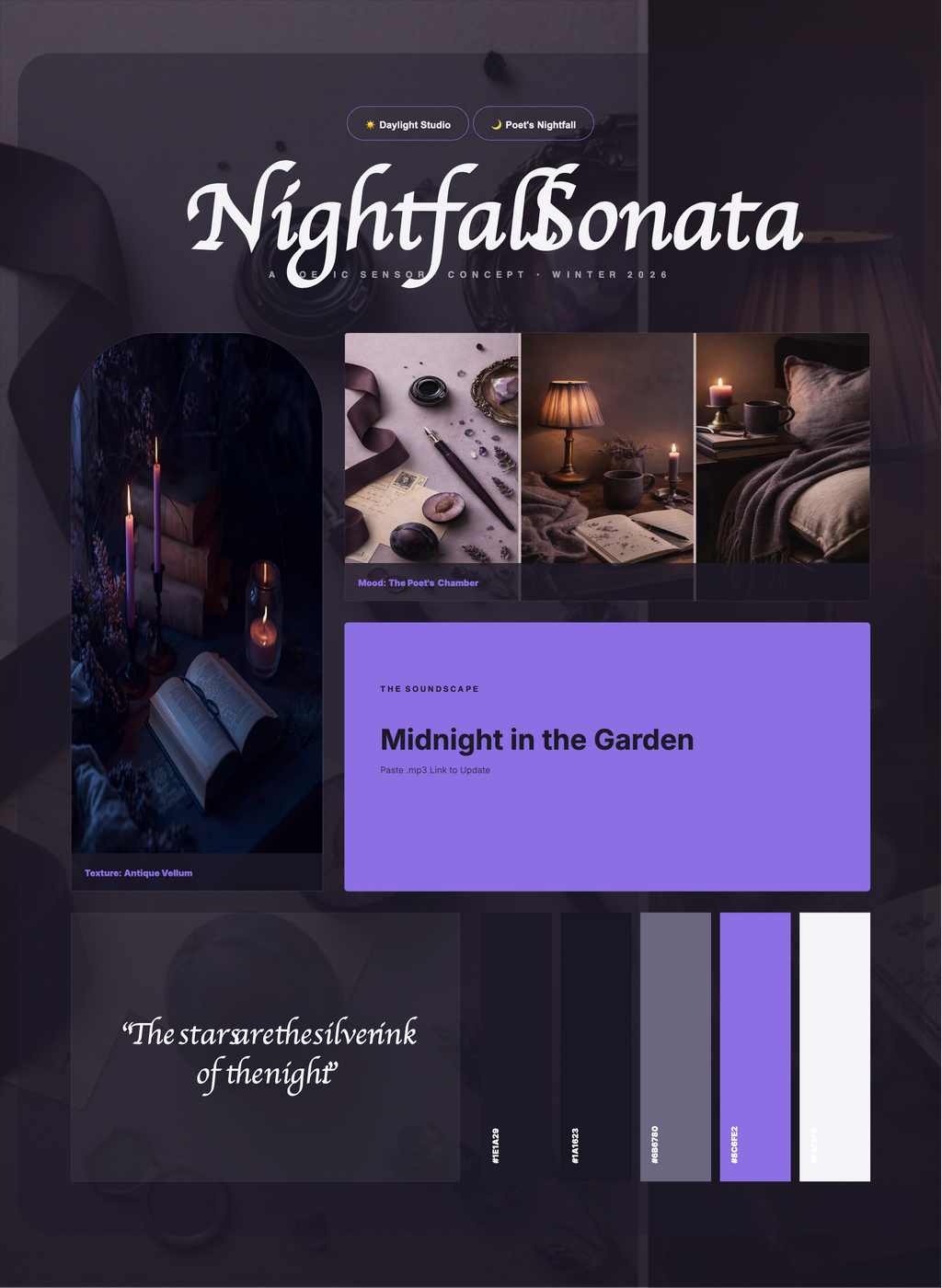Storyteller Sensory Concept Suite — Poet’s Nightfall